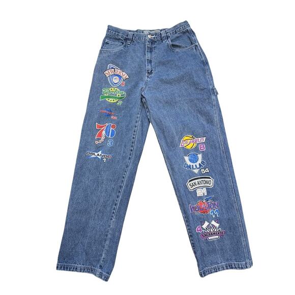 VINTAGE XCLUSIVE NBA Jeans Size 34 x34 womens Mens Los Angeles Sacramento Boston - Picture 2 of 14